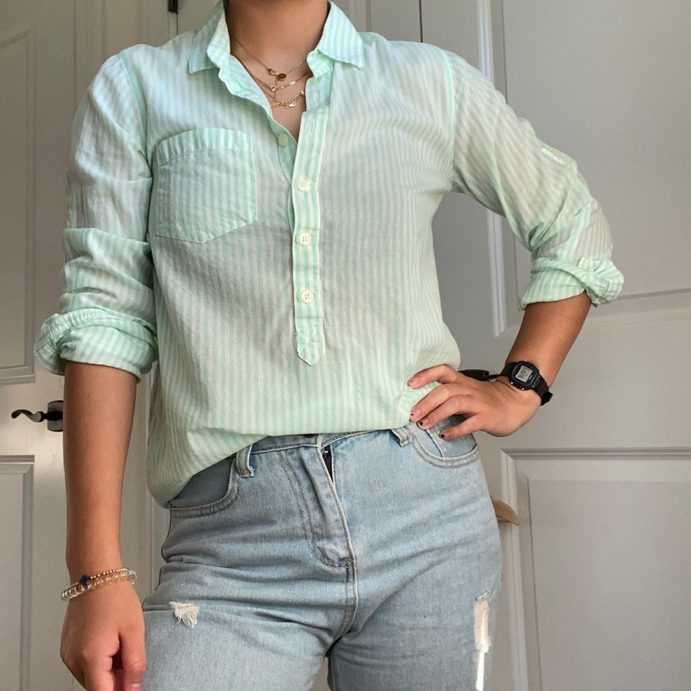 J. Crew Pastel Green Striped Blouse